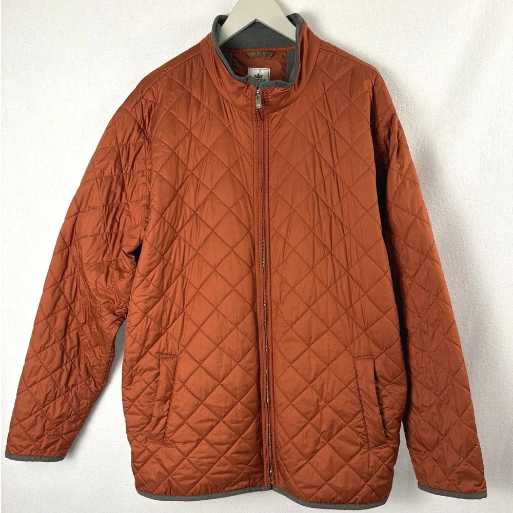 Peter Millar Mens XL Quilted Fleece Lined Jacket Burnt Orange Full Zip Coat